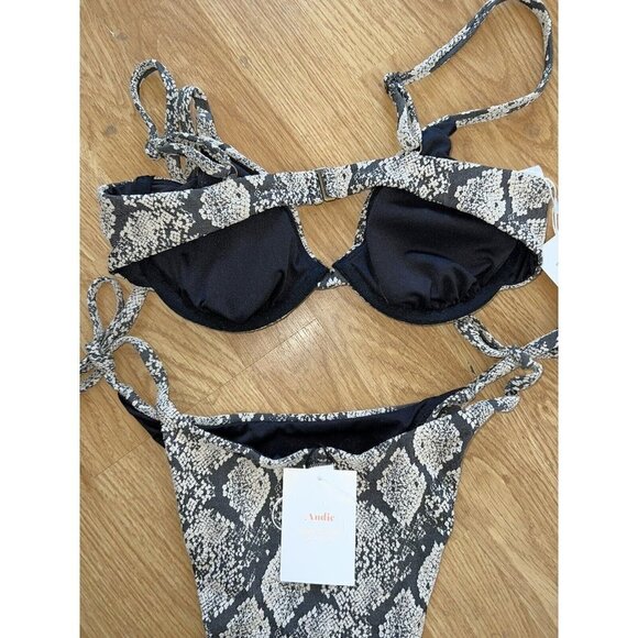Andie Bikini Top Snake Print Black/Cream Sicily Top String Bikini NWTS 1D - Picture 10 of 13